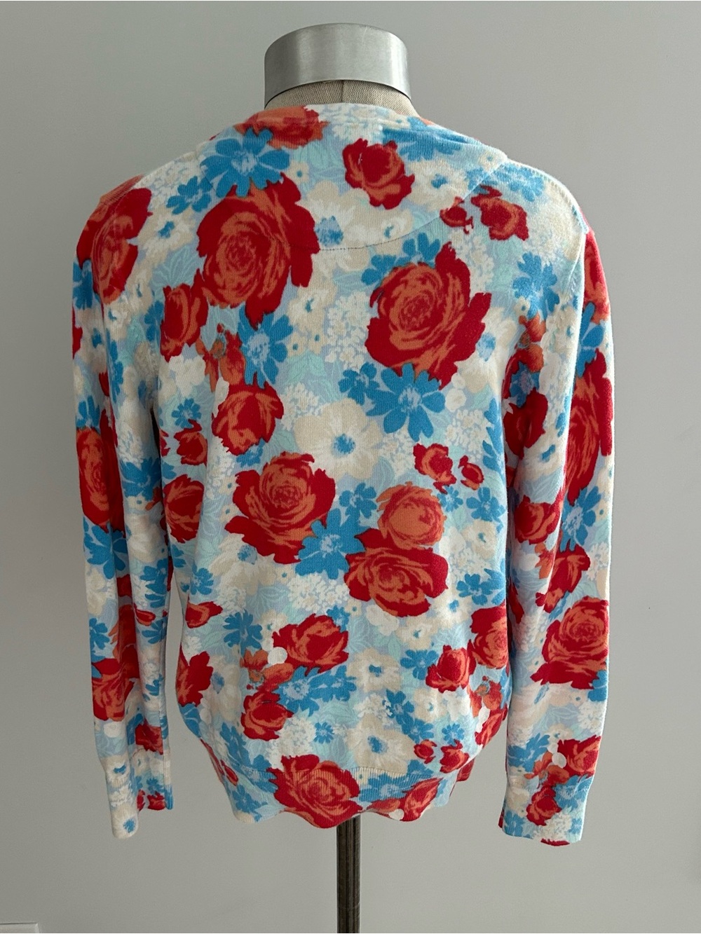 Lands’ End 100% Cotton Floral Button Front Cardigan Sweater M 10-12 - Picture 4 of 13